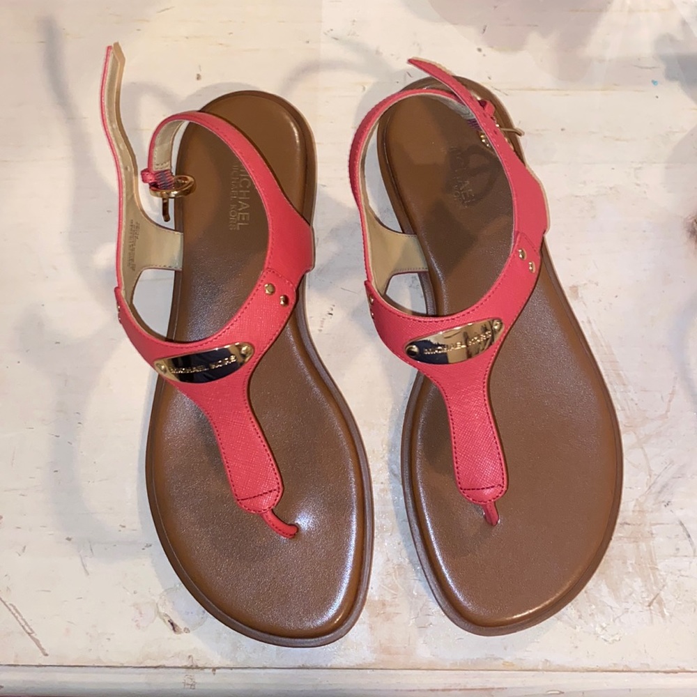 Michael Kors Pink and Brown Sandals. Size 8 in women’s.